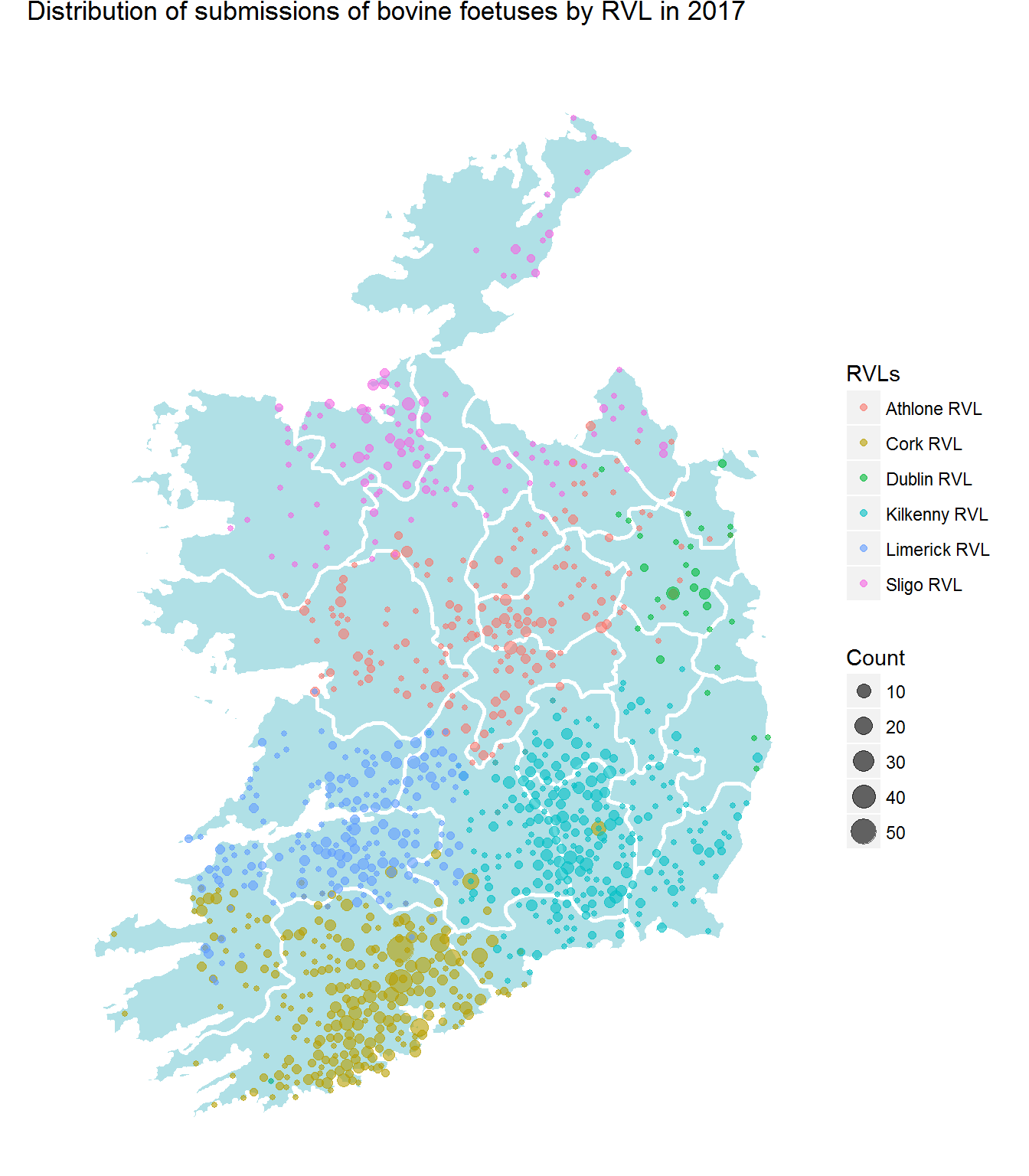 Distribution of submissions of Bovine Foetuses by RVL in 2017